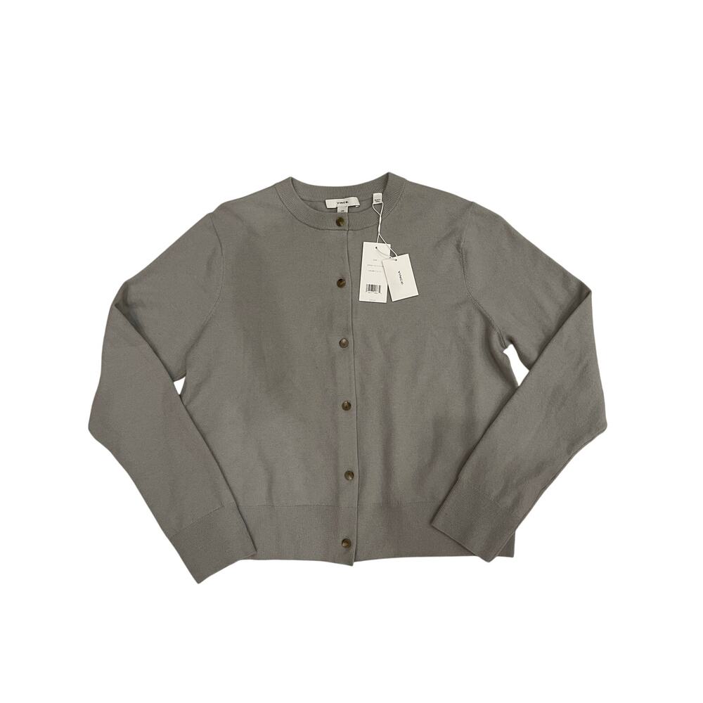 NWT Vince Gray Wool Cashmere Blend Crewneck Cardigan Sweater Large $395